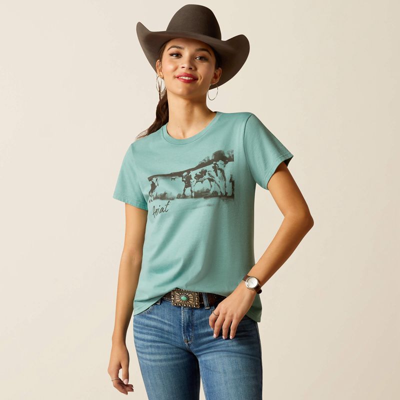 Ocean Blue Heather Ariat Wholesome Heffers T-Shirt | 05DZNFSPR