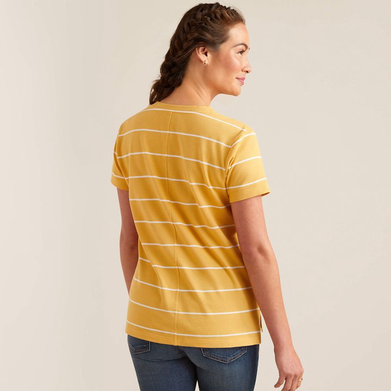 Ochre Stripe Ariat Fairford T-Shirt | 26UOBAYDN