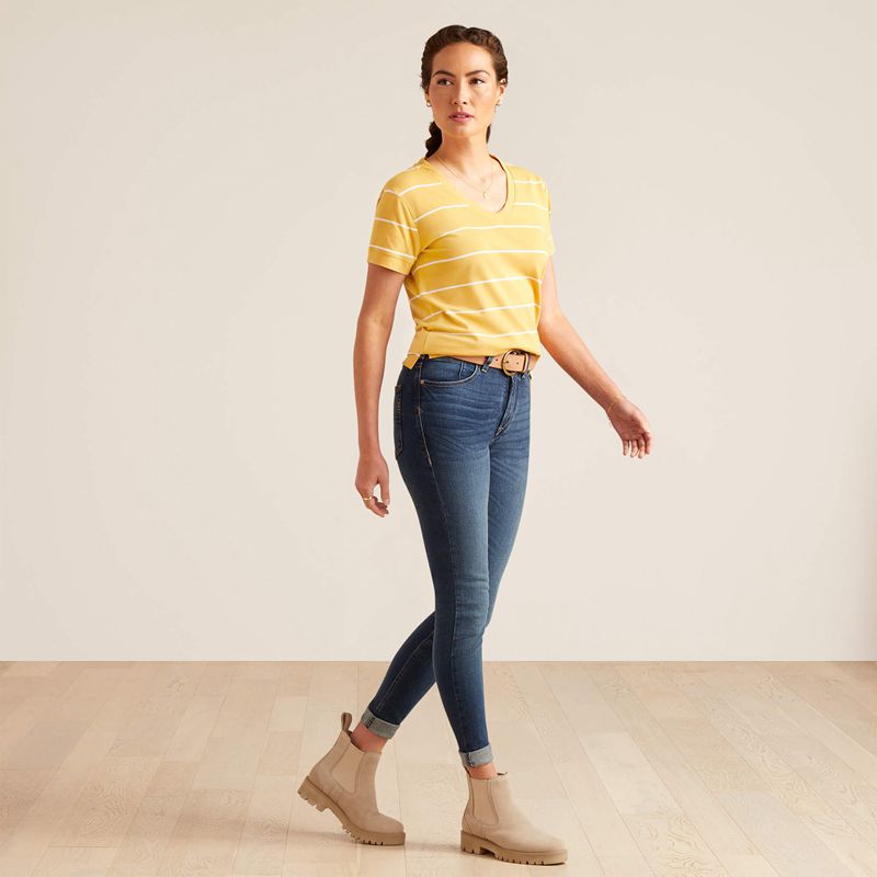 Ochre Stripe Ariat Fairford T-Shirt | 26UOBAYDN