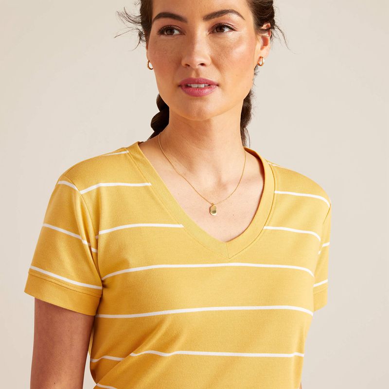 Ochre Stripe Ariat Fairford T-Shirt | 26UOBAYDN