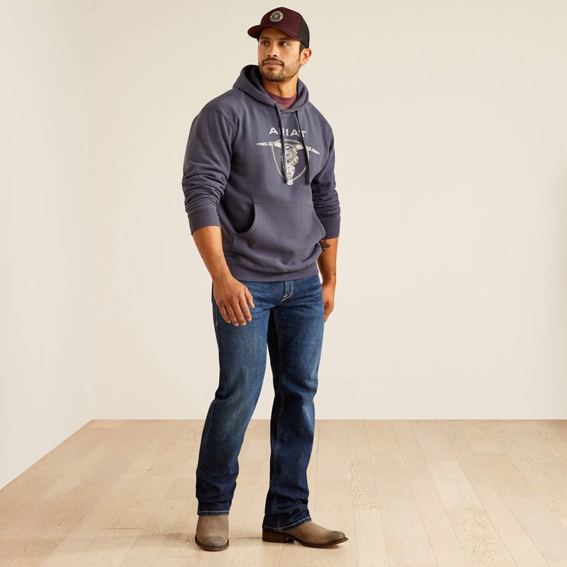 Odyssey Grey Ariat Southwestern Longhorn Hoodie | 07ZONPJHV