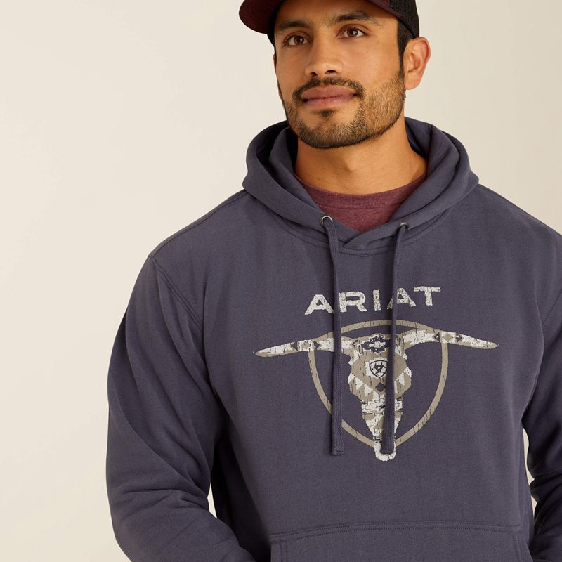 Odyssey Grey Ariat Southwestern Longhorn Hoodie | 07ZONPJHV