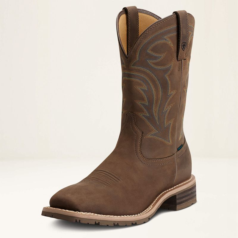 Oily Distressed Brown Ariat Hybrid Rancher Waterproof Western Boot | 08VWXZOFE