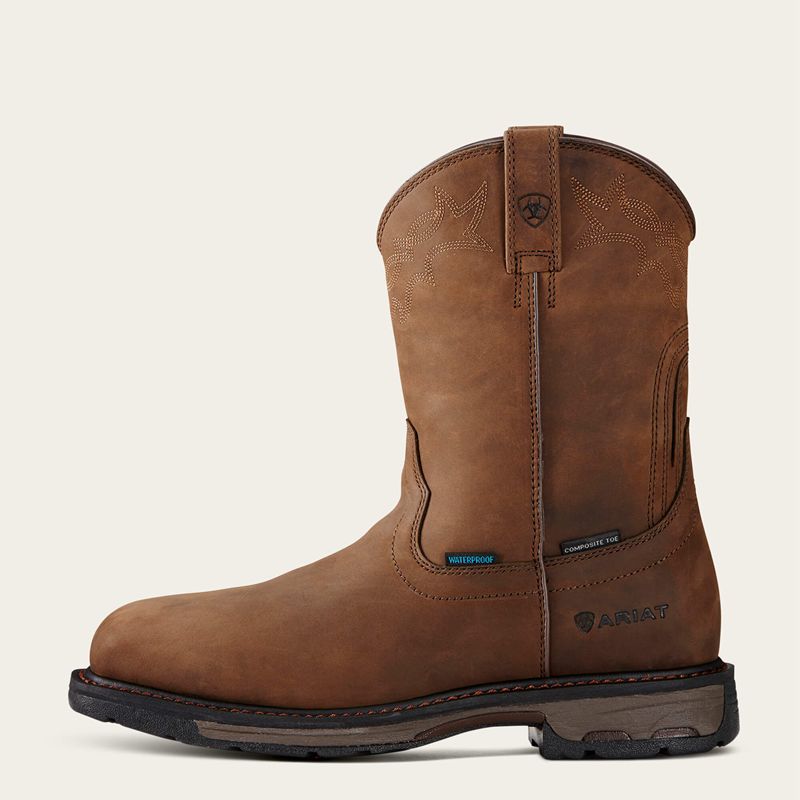 Oily Distressed Brown Ariat Workhog Wellington Waterproof Composite Toe Work Boot | 39PTIFROW