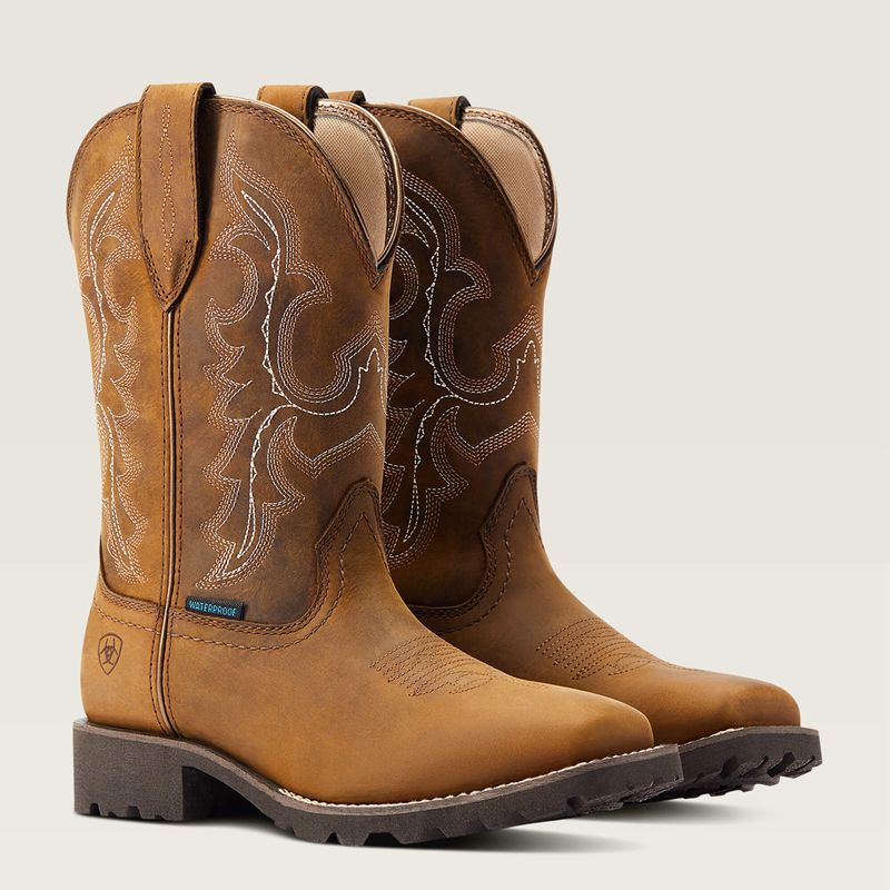 Oily Distressed Tan Ariat Unbridled Rancher Waterproof Western Boot | 32PHYTLGK