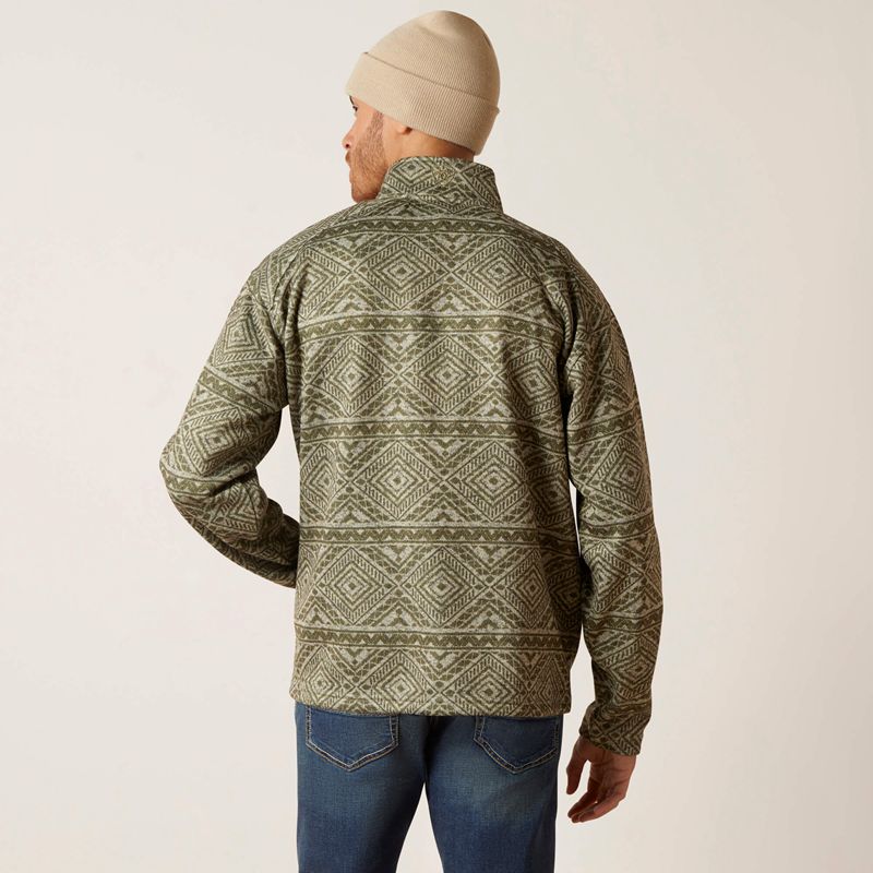 Olive Leaf Southwest Ariat Caldwell Full Zip Sweater | 69ZIHNKVY