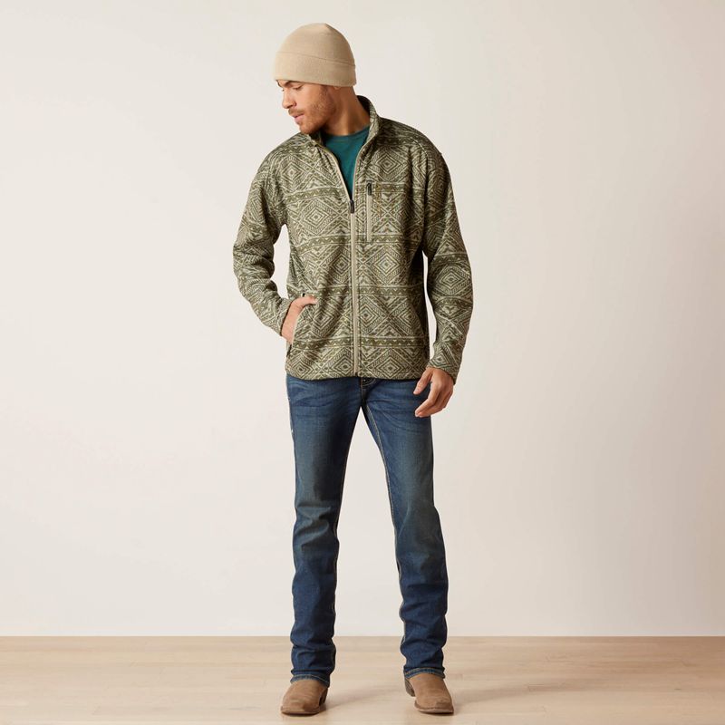 Olive Leaf Southwest Ariat Caldwell Full Zip Sweater | 69ZIHNKVY