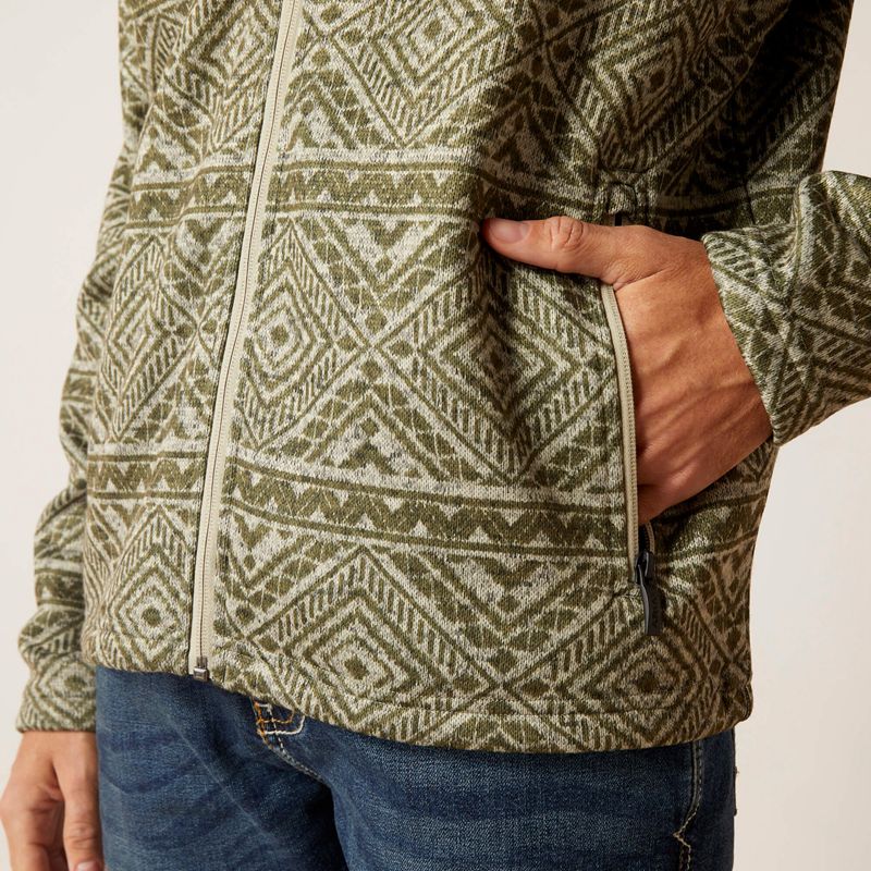 Olive Leaf Southwest Ariat Caldwell Full Zip Sweater | 69ZIHNKVY