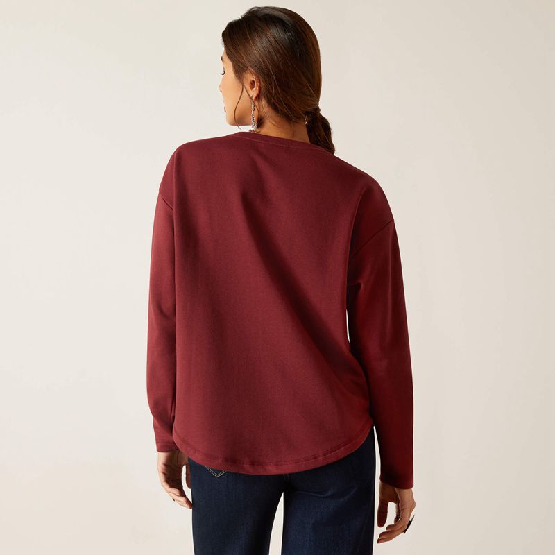 Oxblood Red Ariat Terry Henley Sweatshirt | 50BWURLHT