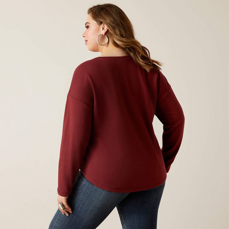 Oxblood Red Ariat Terry Henley Sweatshirt | 50BWURLHT