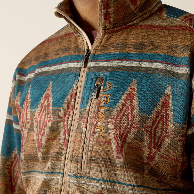 Oxford Tan Southwest Print Ariat Caldwell Full Zip Sweater | 29JMSAUYV