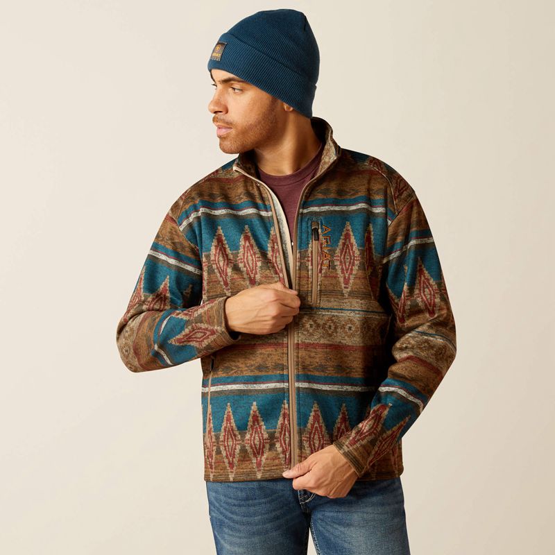 Oxford Tan Southwest Print Ariat Caldwell Full Zip Sweater | 29JMSAUYV