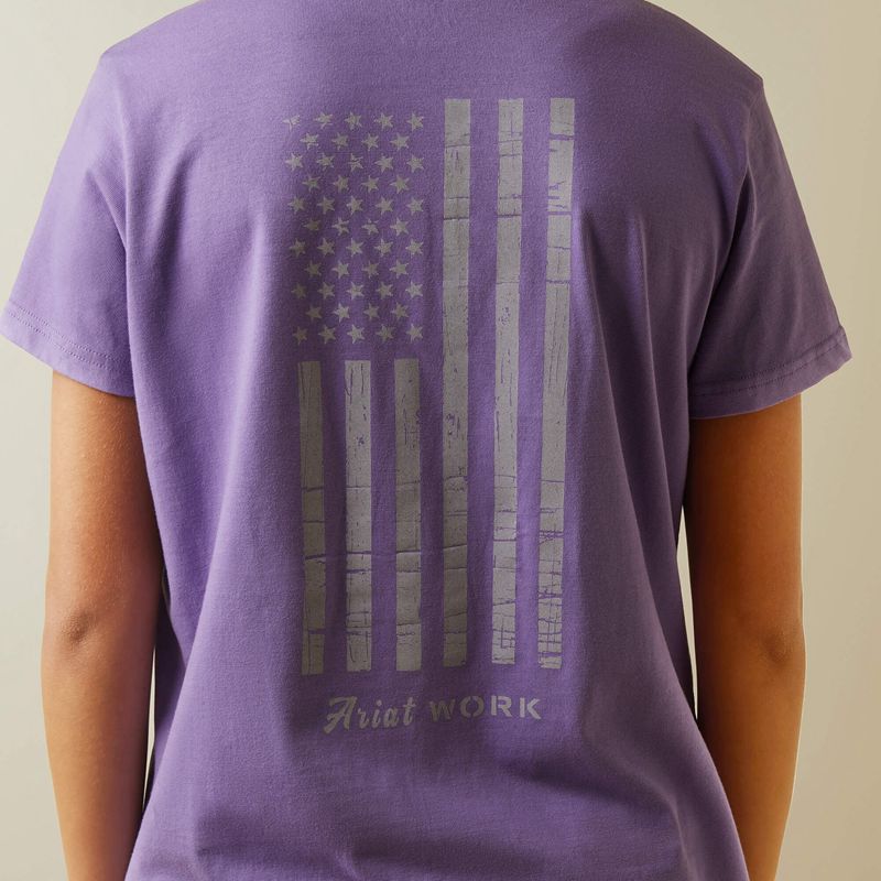 Paisley Purple Ariat Rebar Cotton Strong American Flag Graphc T-Shirt | 36HENRXQU