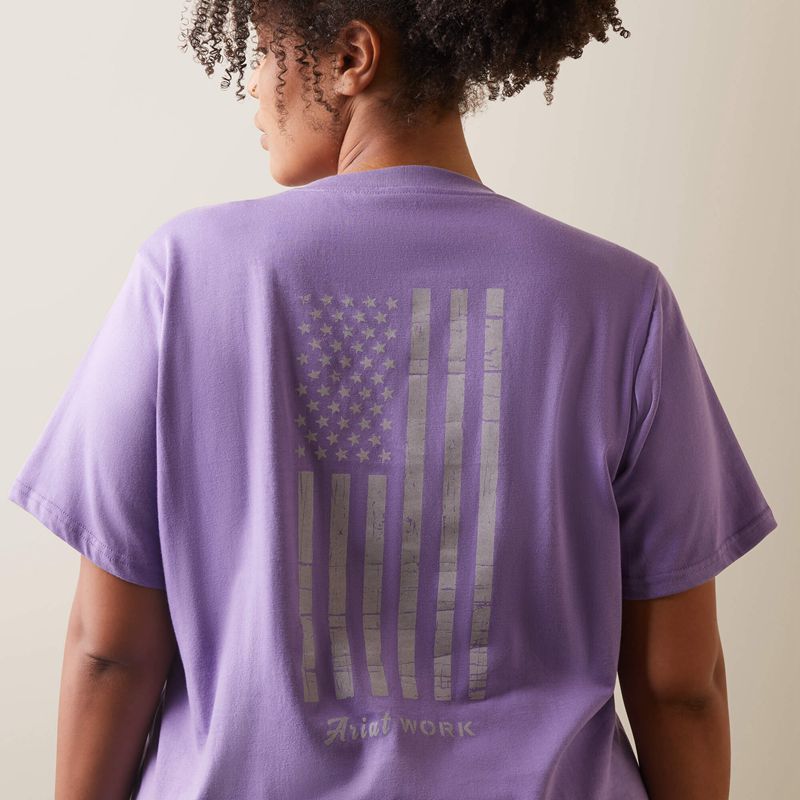 Paisley Purple Ariat Rebar Cotton Strong American Flag Graphc T-Shirt | 36HENRXQU