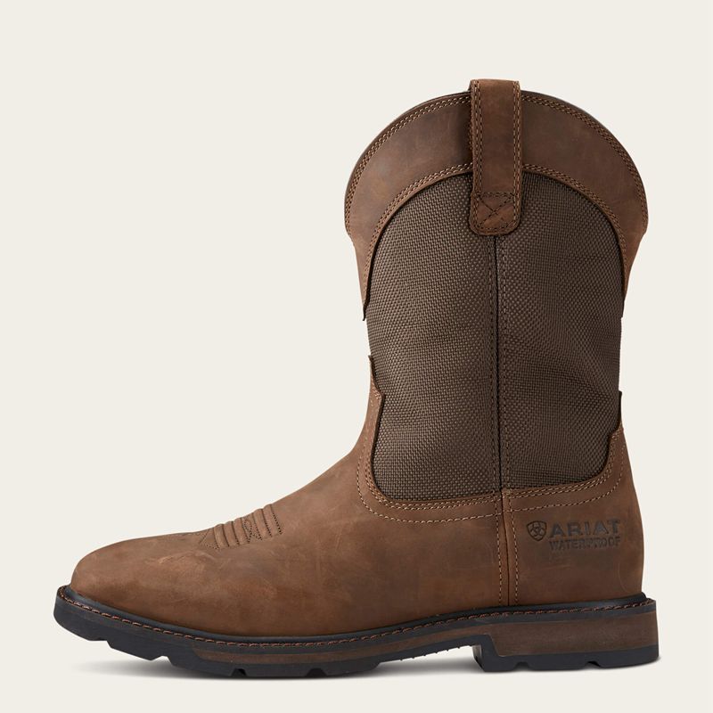 Palm Brown Ariat Groundbreaker Wide Square Toe Waterproof Steel Toe Work Boot | 35KDFOZVG