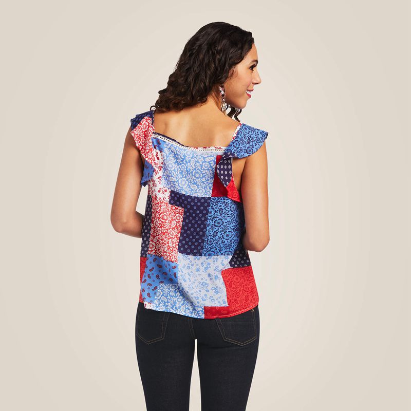 Patchwork Print Ariat Blue Note Tank | 57EYFIJRK