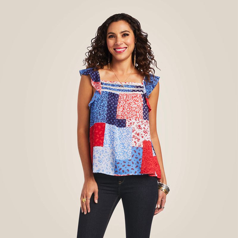 Patchwork Print Ariat Blue Note Tank | 57EYFIJRK