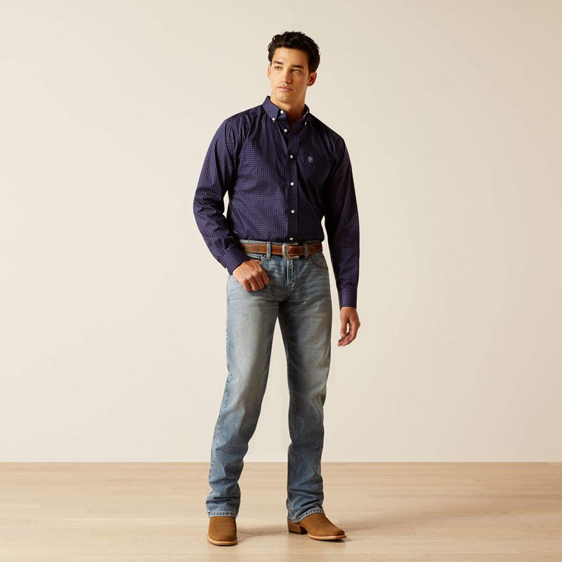 Peacoat Ariat Wrinkle Free Wells Fitted Shirt | 27SUKCLJT