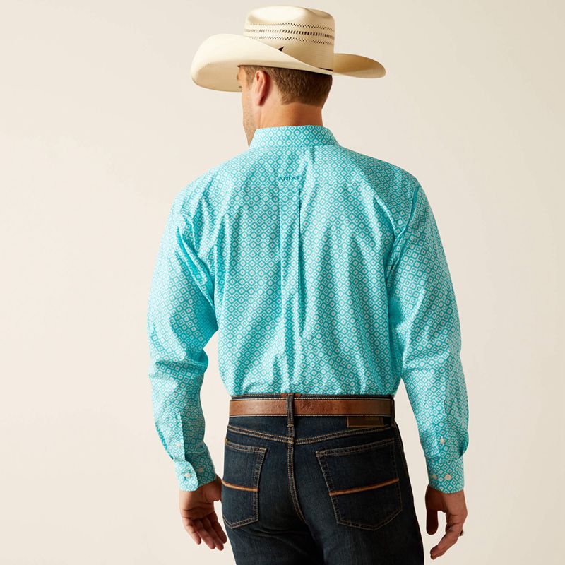 Peacock Blue Ariat Wrinkle Free Stanley Classic Fit Shirt | 51ISNTUGQ