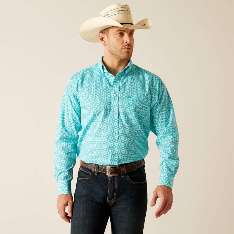 Peacock Blue Ariat Wrinkle Free Stanley Classic Fit Shirt | 51ISNTUGQ