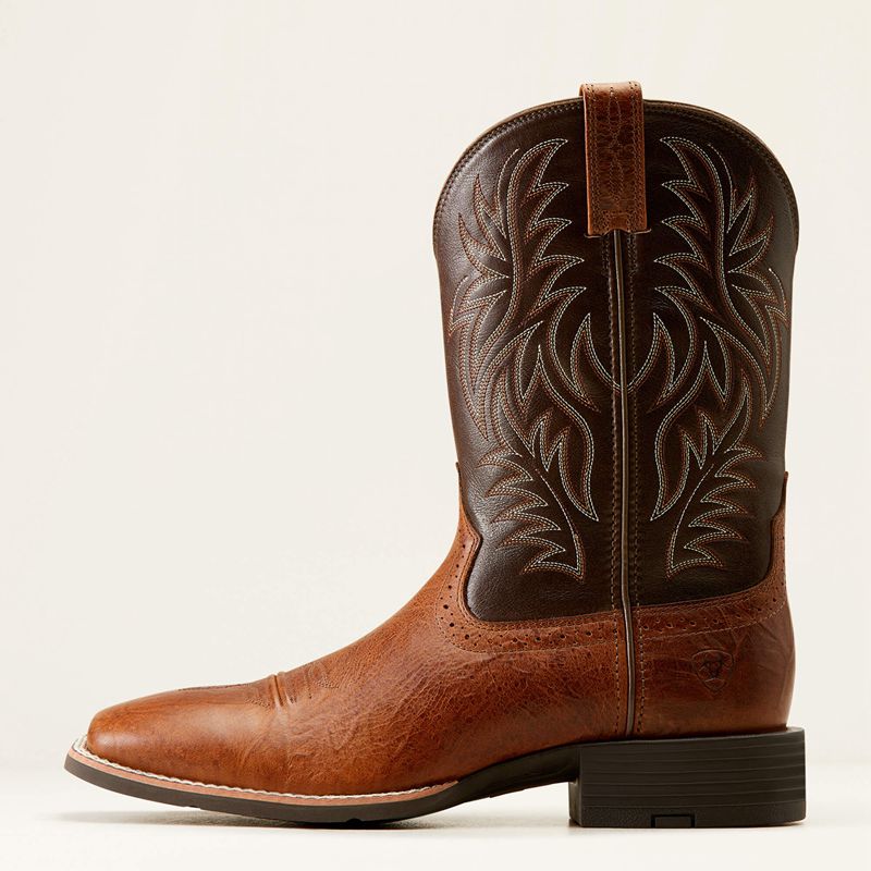 Peanut Butter/Chaga Brown Ariat Sport Wide Square Toe Cowboy Boot | 81AZDIHSV