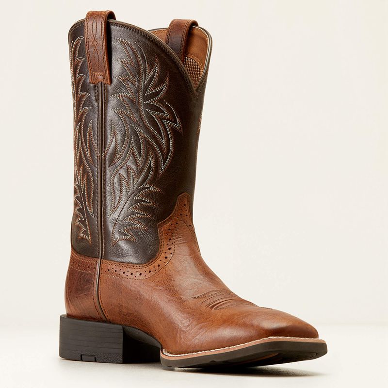 Peanut Butter/Chaga Brown Ariat Sport Wide Square Toe Cowboy Boot | 81AZDIHSV