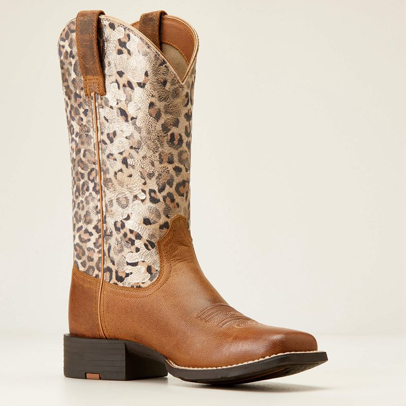 Pearl Brown Ariat Round Up Wide Square Toe Western Boot | 90USRWHOY