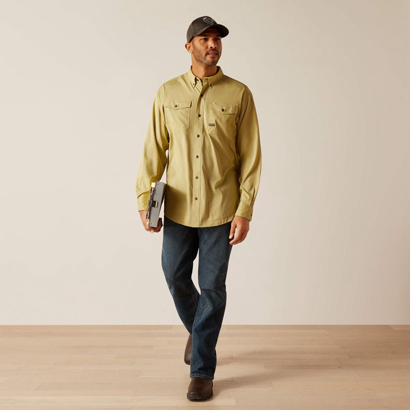 Peatmoss Heather Ariat Rebar Made Tough Venttek Durastretch Work Shirt | 23CHQUEYK