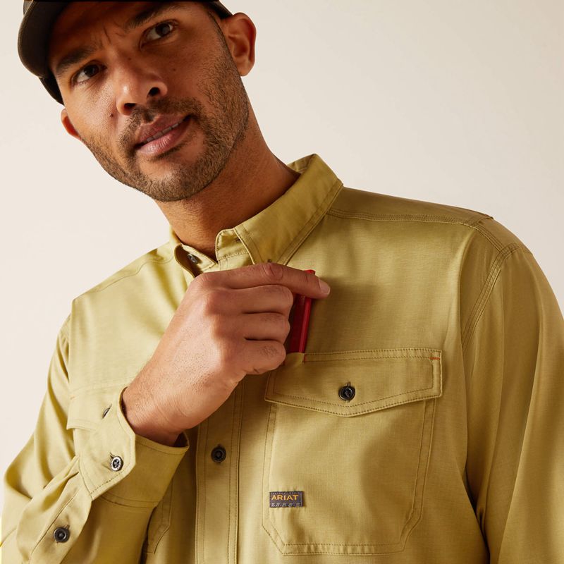 Peatmoss Heather Ariat Rebar Made Tough Venttek Durastretch Work Shirt | 23CHQUEYK