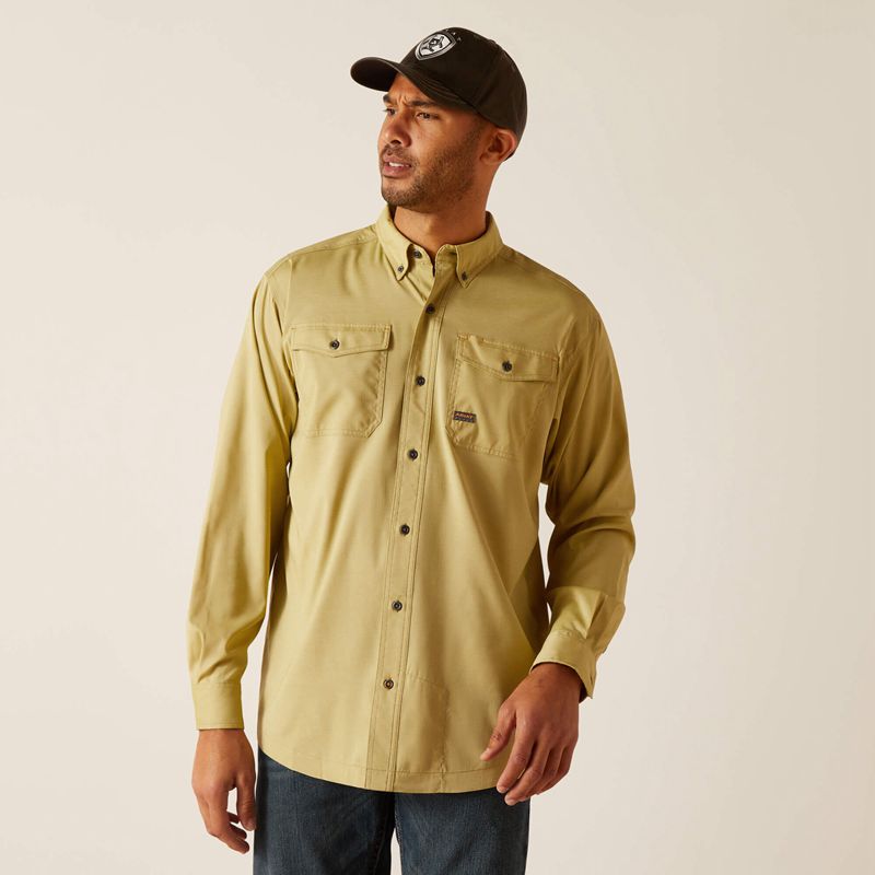 Peatmoss Heather Ariat Rebar Made Tough Venttek Durastretch Work Shirt | 23CHQUEYK