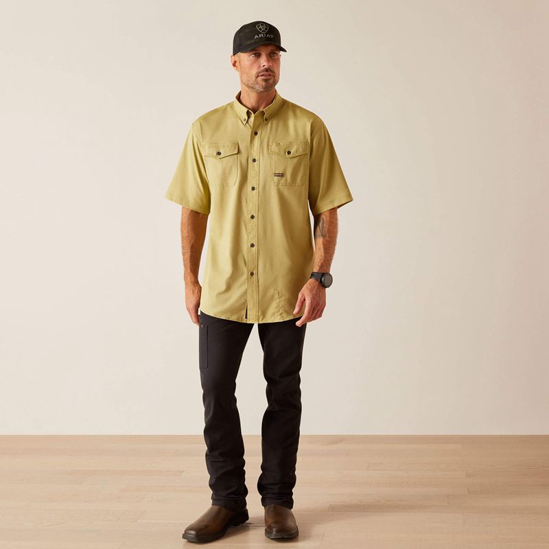 Peatmoss Heather Ariat Rebar Made Tough Venttek Durastretch Work Shirt | 67IKFBYHP