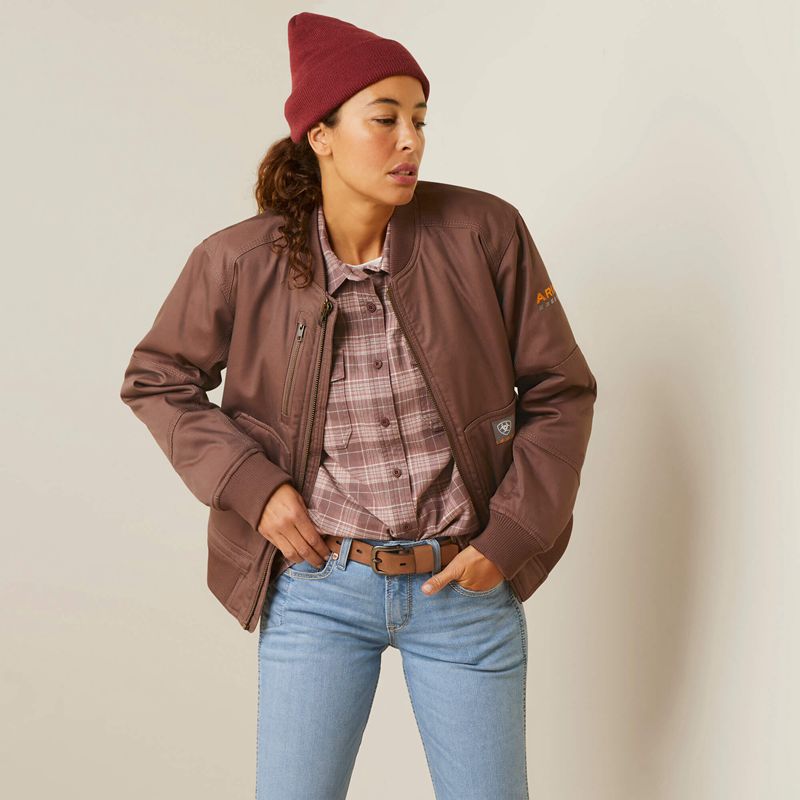 Peppercorn Ariat Rebar Stretch Canvas Bomber Jacket | 82PKALCYI