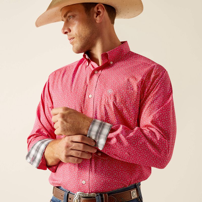 Pink Ariat Wrinkle Free Brennan Classic Fit Shirt | 70KDQUCNJ