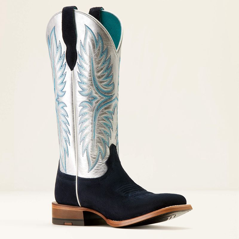 Polo Blue Roughout/Electric Silver Ariat Frontier Calamity Jane Western Boot | 46EDMUXQH