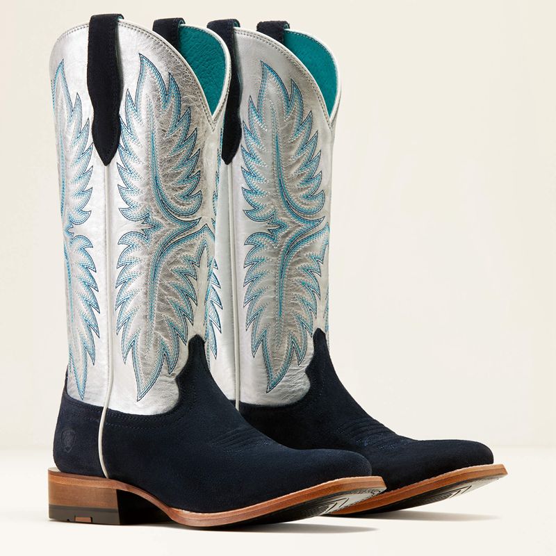 Polo Blue Roughout/Electric Silver Ariat Frontier Calamity Jane Western Boot | 46EDMUXQH