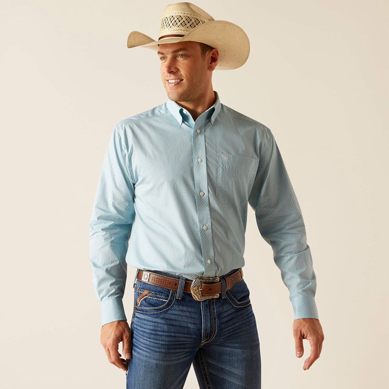 Porcelain Blue Ariat Wrinkle Free Ian Classic Fit Shirt | 80ZCLQJXT