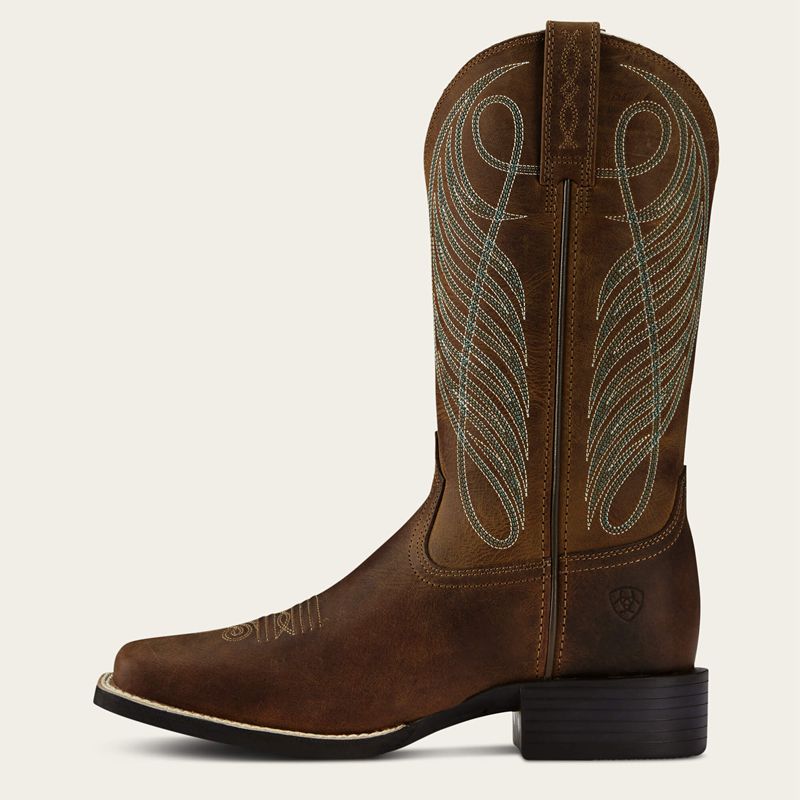 Powder Brown Ariat Round Up Wide Square Toe Western Boot | 72ESHKIVA