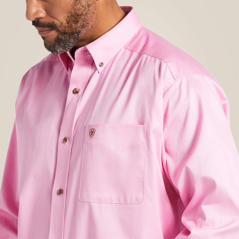 Prism Pink Ariat Solid Twill Classic Fit Shirt | 74QMDLIOX