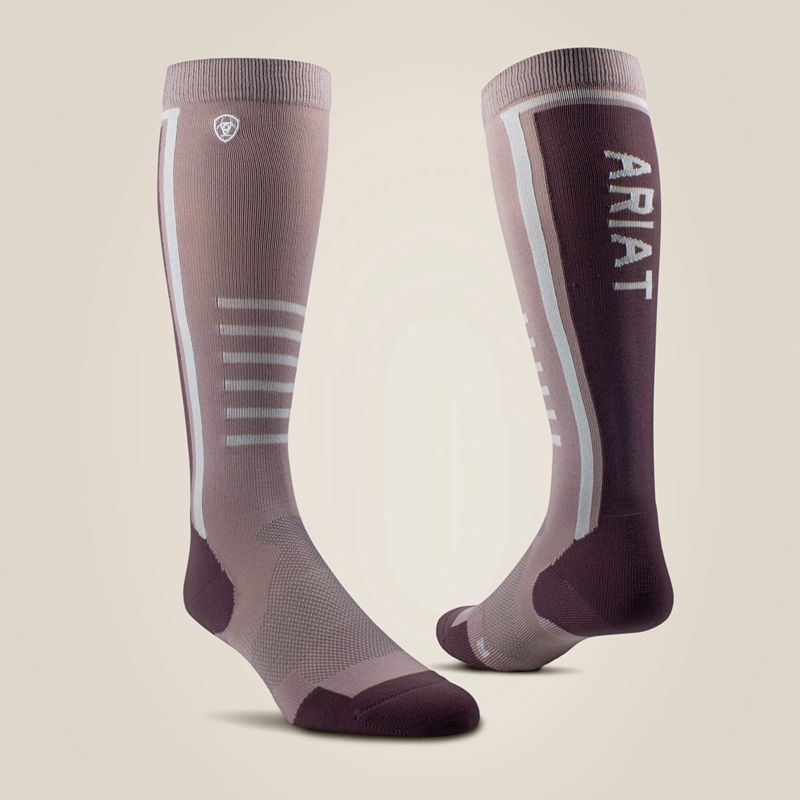 Quail/Huckleberry Ariat Tek Slimline Performance Socks | 62JQVRHAD