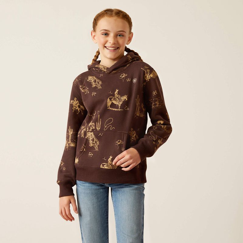 Ranchin Print Ariat Ranch Scene Hoodie | 48AQODZUM