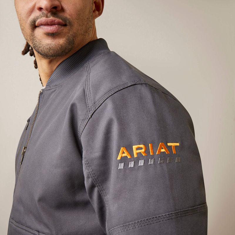 Rebar Grey Ariat Rebar Stretch Canvas Bomber Jacket | 72GPQILDO