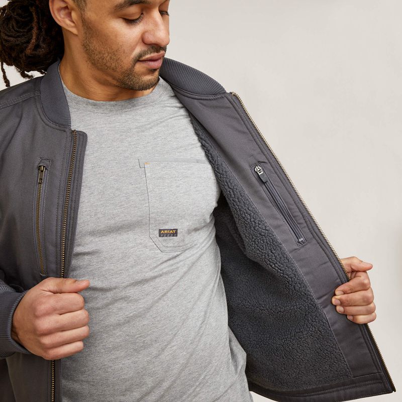 Rebar Grey Ariat Rebar Stretch Canvas Bomber Jacket | 72GPQILDO