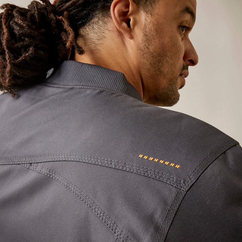 Rebar Grey Ariat Rebar Stretch Canvas Bomber Jacket | 72GPQILDO