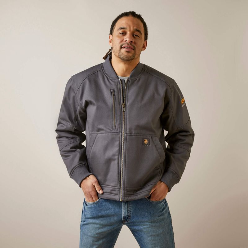 Rebar Grey Ariat Rebar Stretch Canvas Bomber Jacket | 72GPQILDO