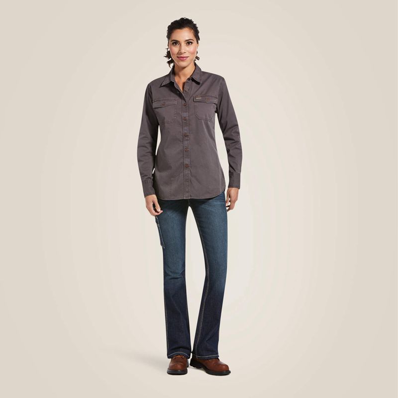 Rebar Grey Ariat Rebar Washed Twill Work Shirt | 07PQIJLAG