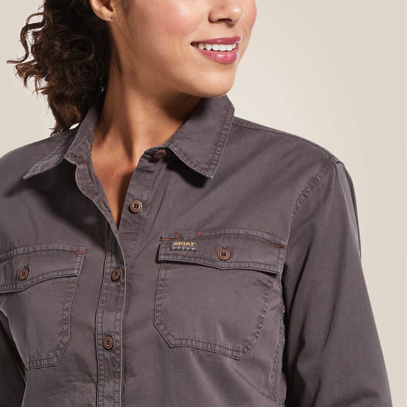 Rebar Grey Ariat Rebar Washed Twill Work Shirt | 07PQIJLAG