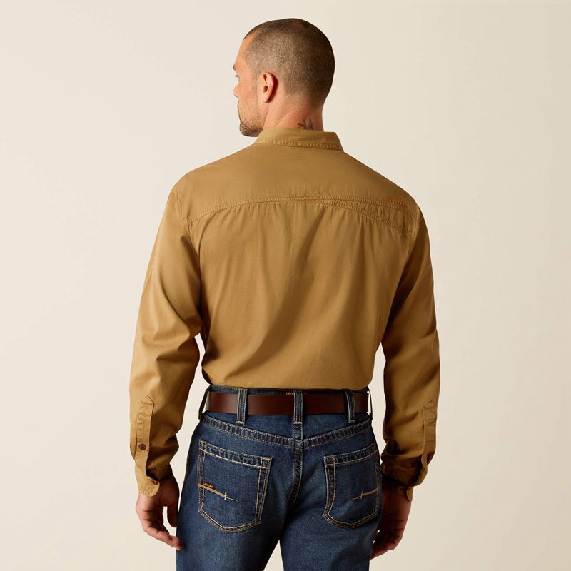 Rebar Khaki Ariat Rebar Washed Twill Work Shirt | 60VDBZOXH