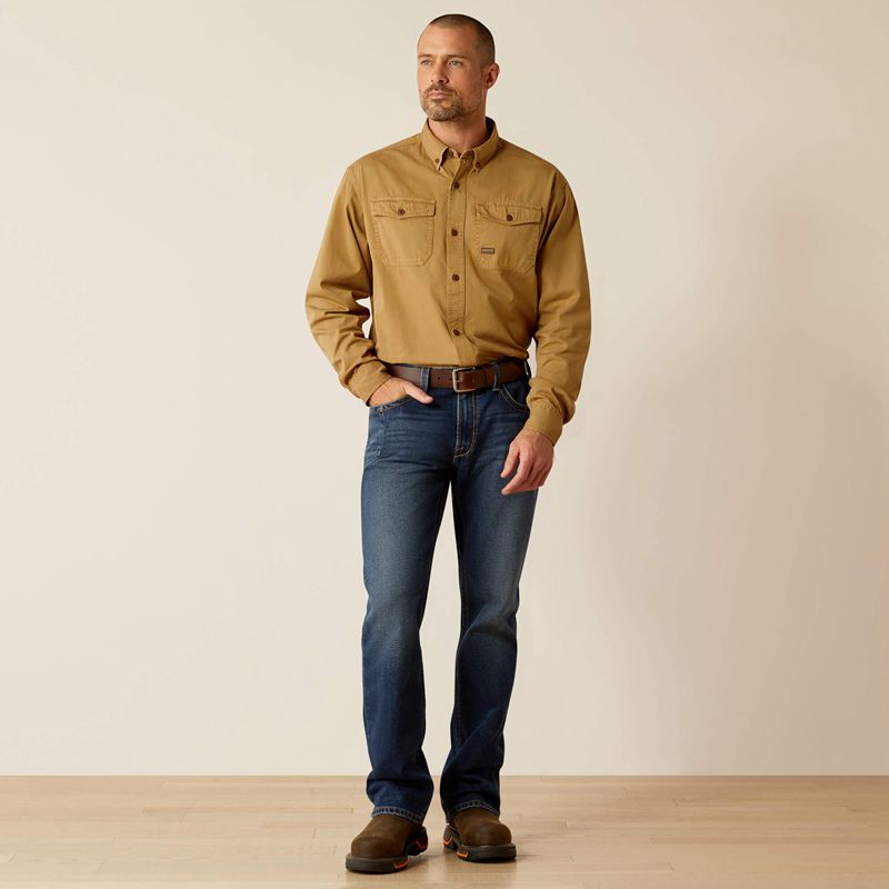 Rebar Khaki Ariat Rebar Washed Twill Work Shirt | 60VDBZOXH