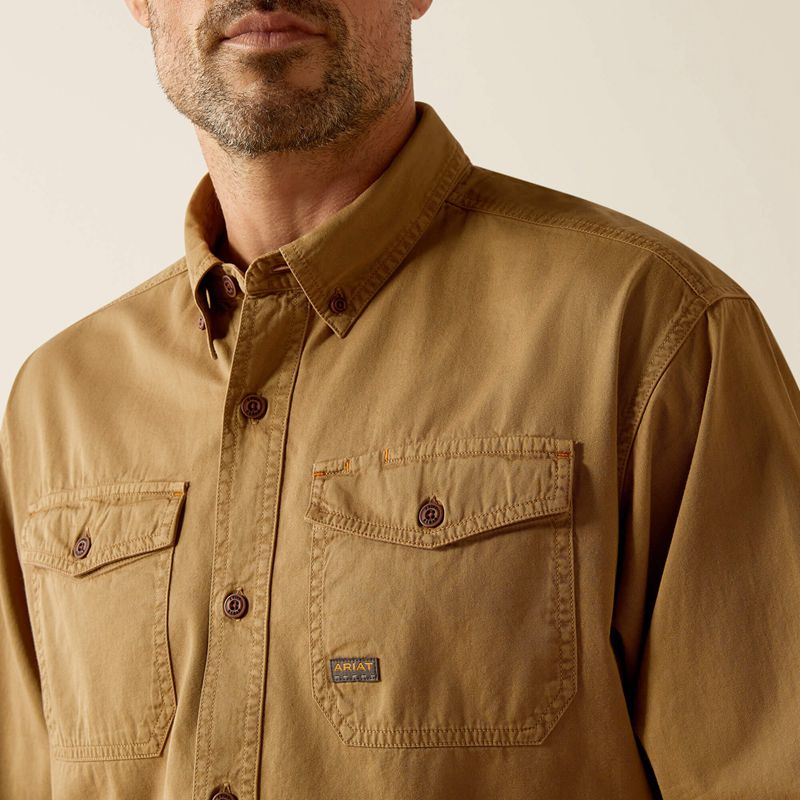 Rebar Khaki Ariat Rebar Washed Twill Work Shirt | 60VDBZOXH