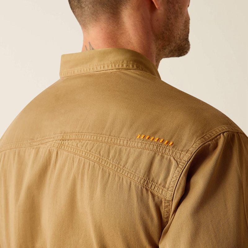 Rebar Khaki Ariat Rebar Washed Twill Work Shirt | 60VDBZOXH